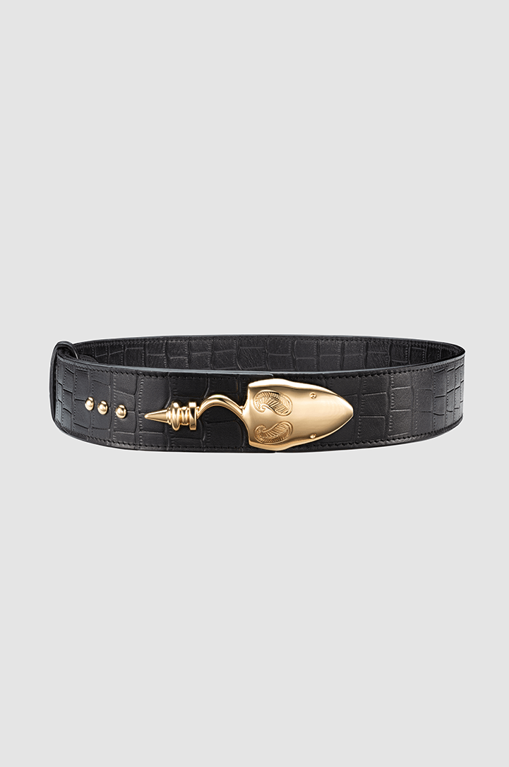 Snake Strich Belt Black Crocodile Gold