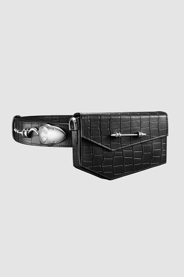Snake Strich Belt Black Crocodile Silver