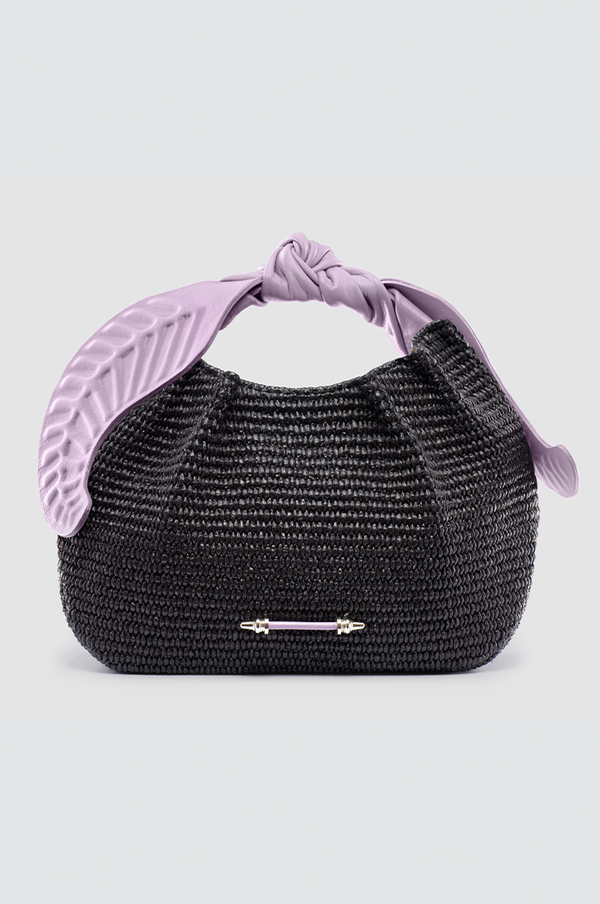 Palmette Leaf Bucket Black Raffia