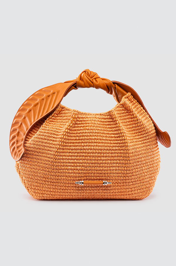 Palmette Leaf Bucket Orange Raffia