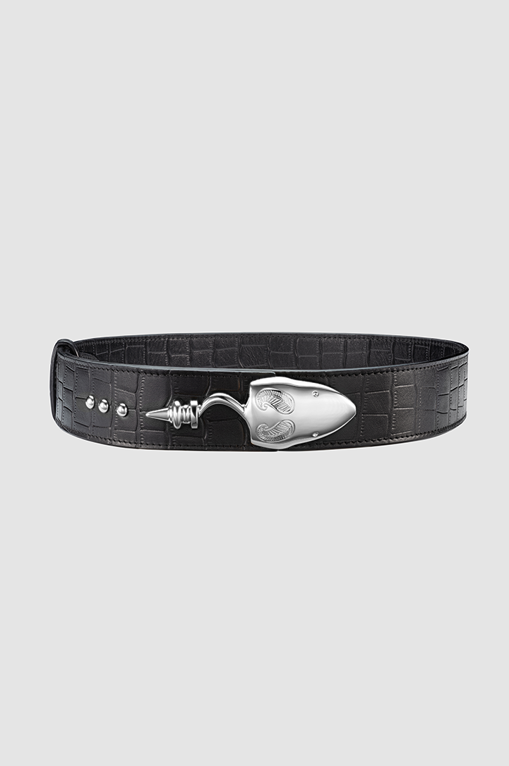 Snake Strich Belt Black Crocodile Silver