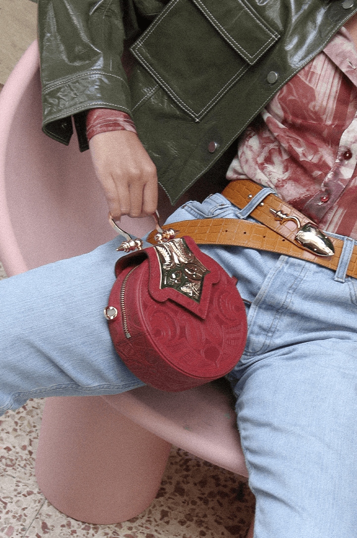 Mini Dome Embossed Burgundy Gold