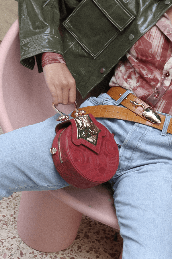 Mini Dome Embossed Burgundy Gold