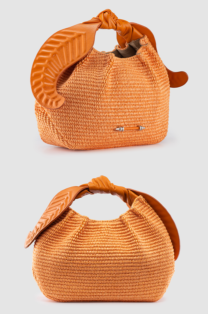 Palmette Leaf Bucket Orange Raffia