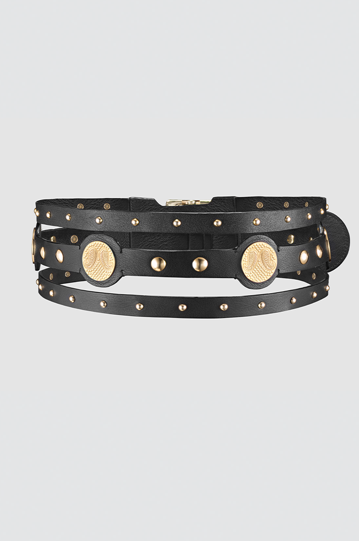 Palmette Studded Belt Black Gold