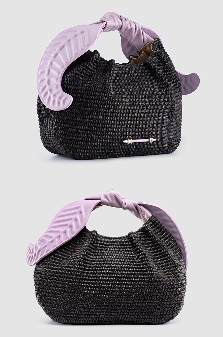 Palmette Leaf Bucket Black Raffia